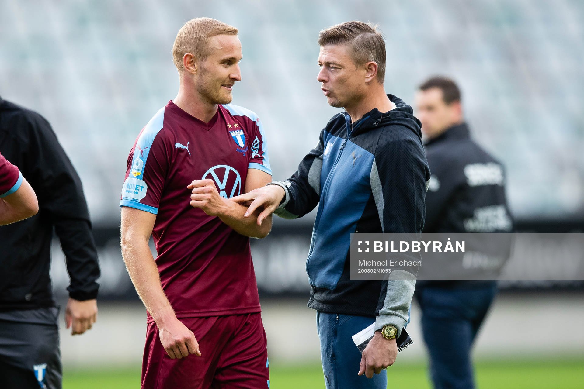 Malmö FFs Franz Brorsson och tränare Jon Dahl Tomasson
