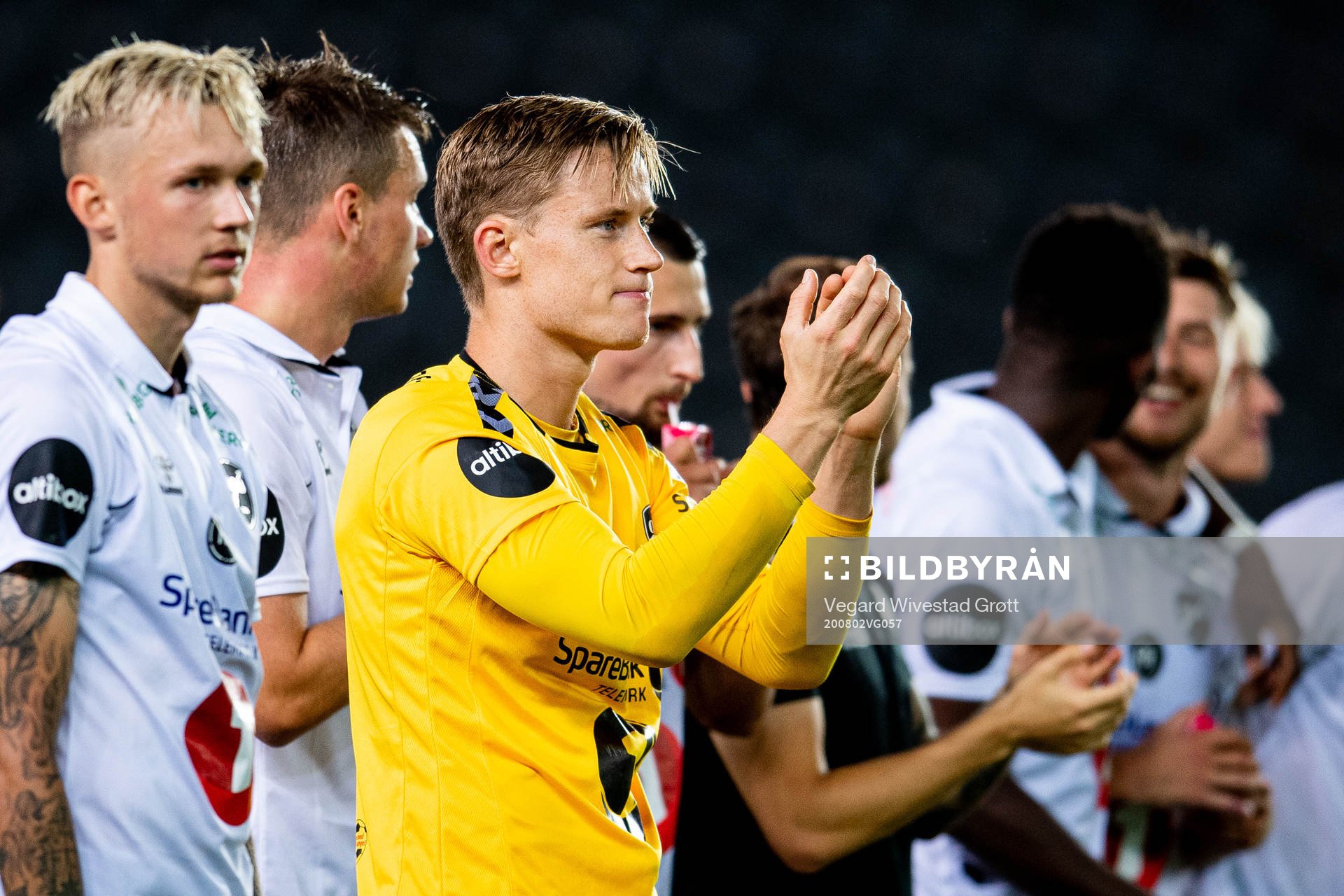 Goalkeeper Sondre Rossbach and teammates of Odd celebrate