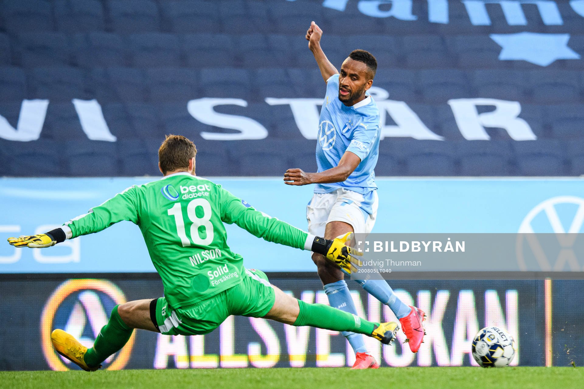 Malmö FFs Isaac Kiese Thelin och Helsingborgs målvakt