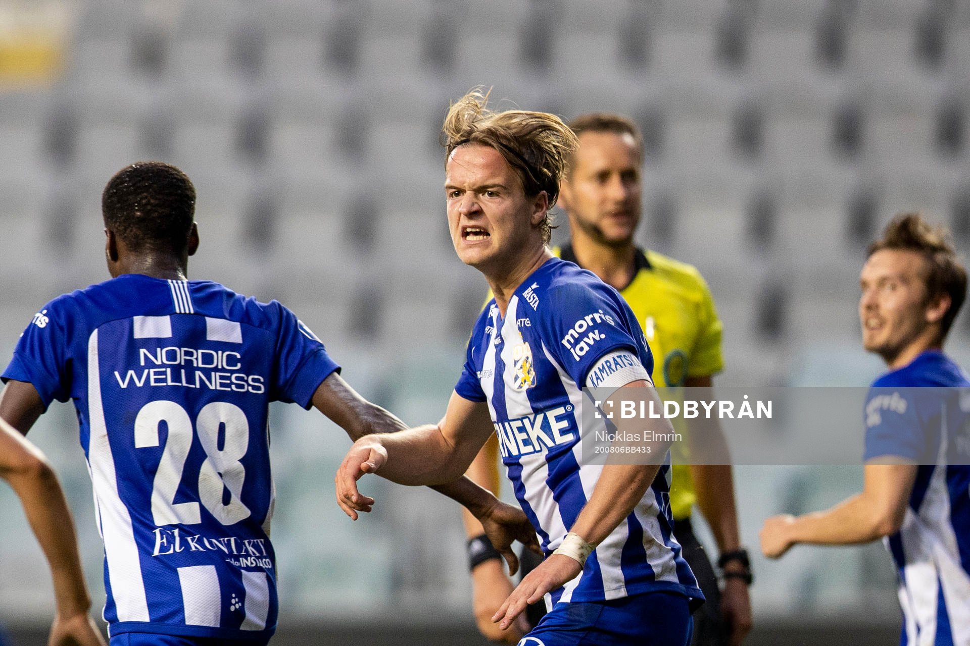 IFK Göteborgs August Erlingmark jublar efter sin kvittering under fotbollsmatchen i Allsvenskan mellan IFK Göteborg och Östersund den 6 augusti 2020 i Göteborg.