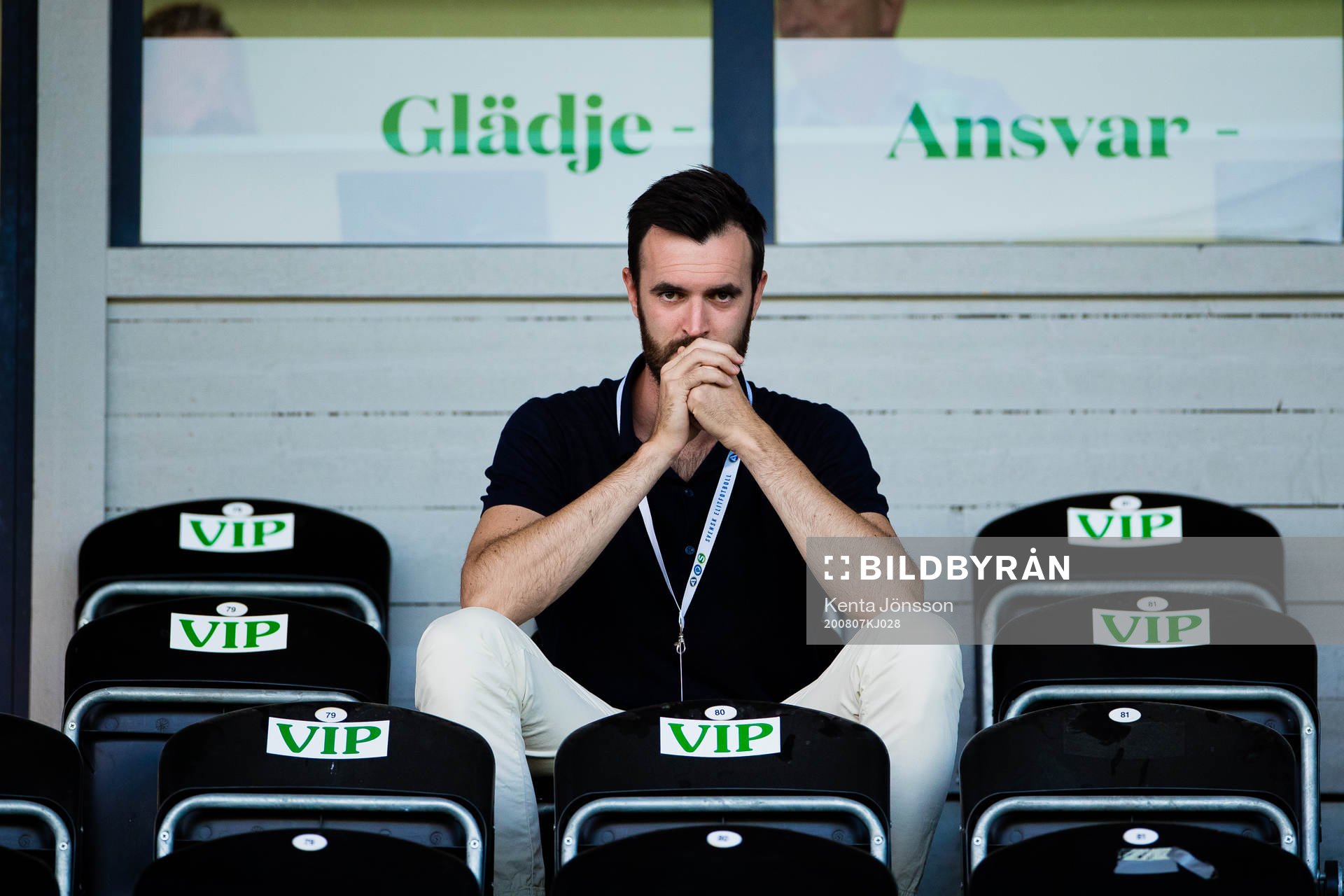 Västerås sportchef Robin Blommé inför fotbollsmatchen i Superettan  mellan Västerås SK och Brage den 7 augusti 2020 i Västerås.