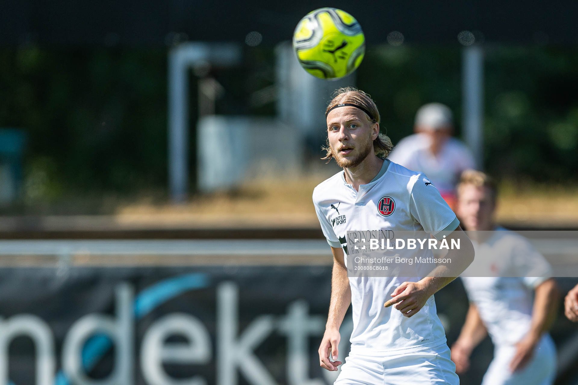 Hittarps Oliver Åkerman under fotbollsmatchen i Div 3 Sydvästra Götaland mellan Hittarp och Vejby den 8 augusti 2020 i Helsingborg.