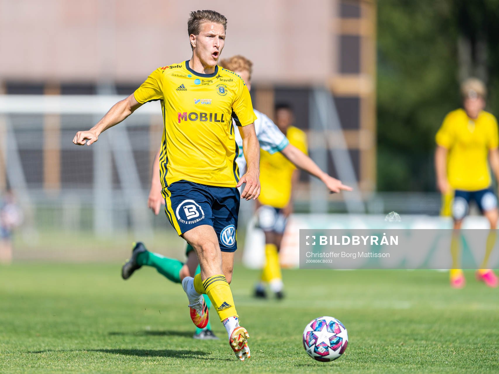 Ängelholms Stephan Olsson under fotbollsmatchen i Div 2 Västra mellan Ängelholm och Västra Frölunda den 8 augusti 2020 i Ängelholm.
