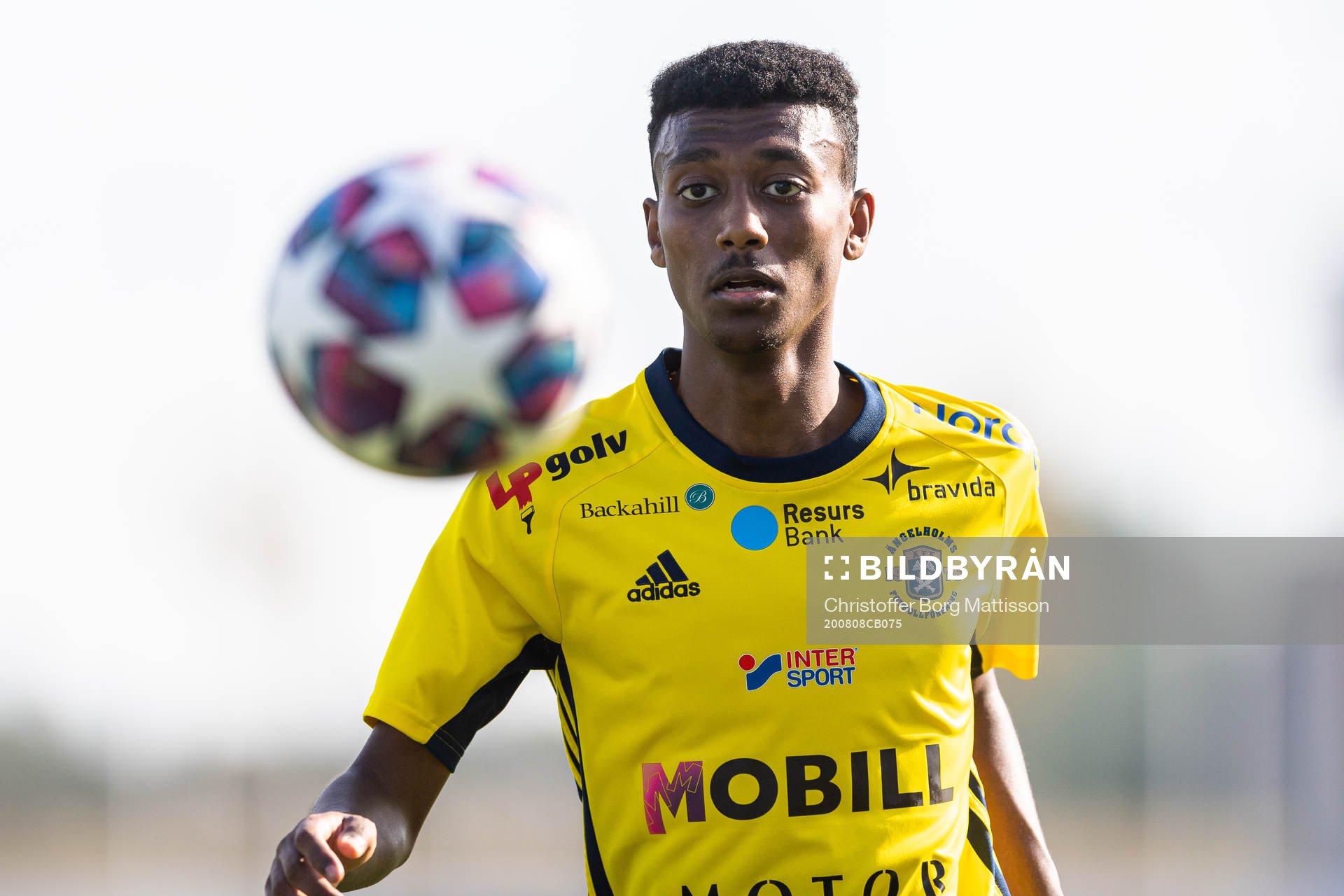 Ängelholms Joseph Getachew under fotbollsmatchen i Div 2 Västra mellan Ängelholm och Västra Frölunda den 8 augusti 2020 i Ängelholm.