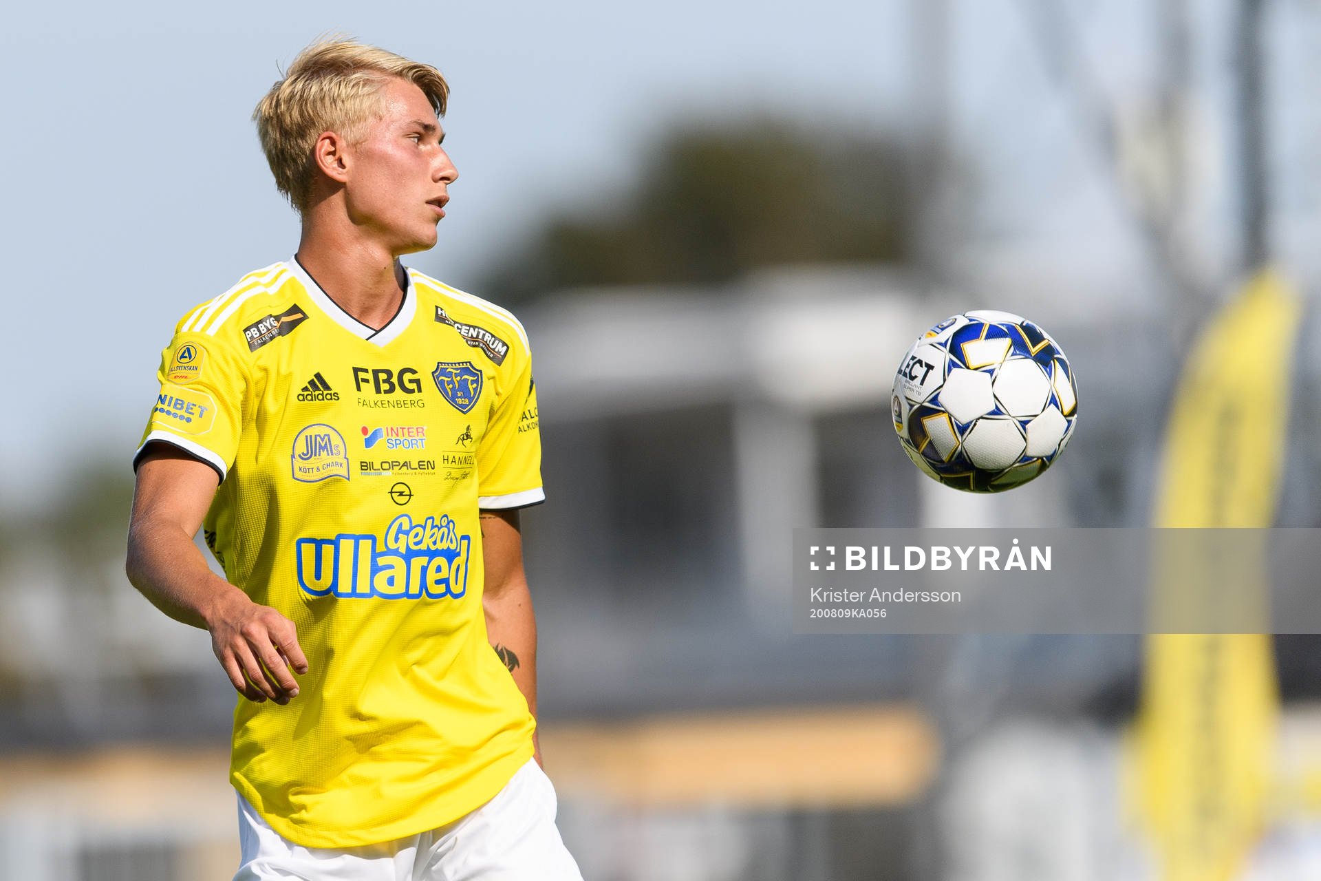 Falkenbergs Ludvig Johansson under fotbollsmatchen i Allsvenskan mellan Falkenberg och Malmö FF den 9 augusti 2020 i Falkenberg.