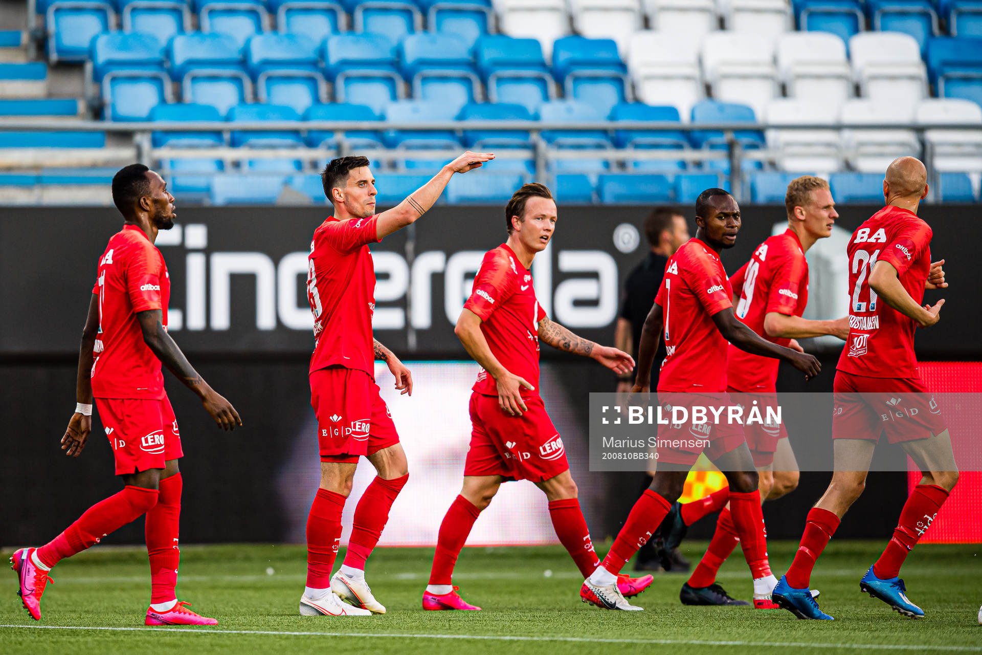 Daniel Alexander Pedersen of Brann after scoring the 0-1 goal during the Eliteserien match between Molde and Brann on August 10, 2020 in Molde.