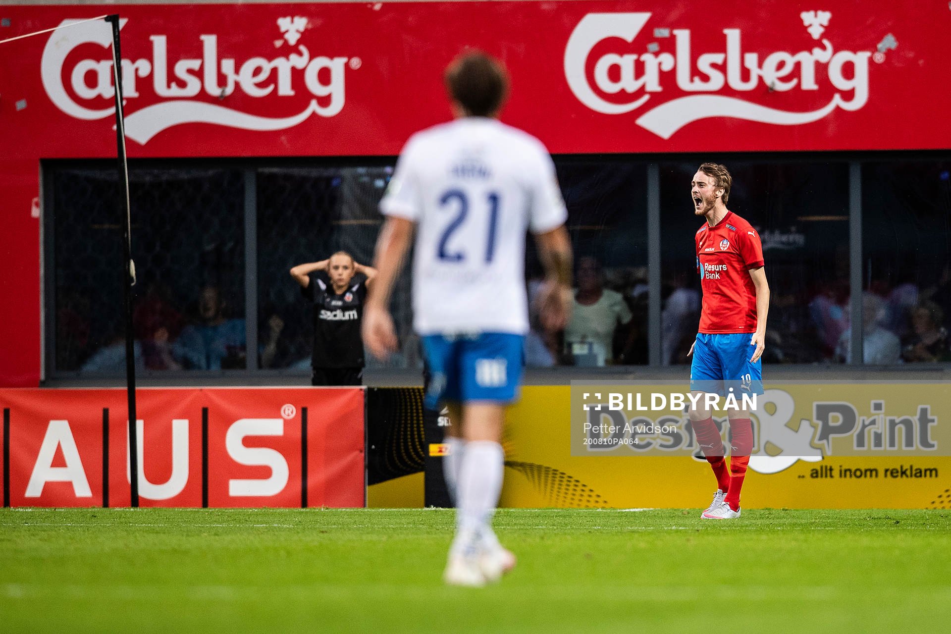 Helsingborgs Rasmus Jönsson reagerar under fotbollsmatchen i Allsvenskan mellan Helsingborg och IFK Norrköping den 10 augusti 2020 i Helsingborg.