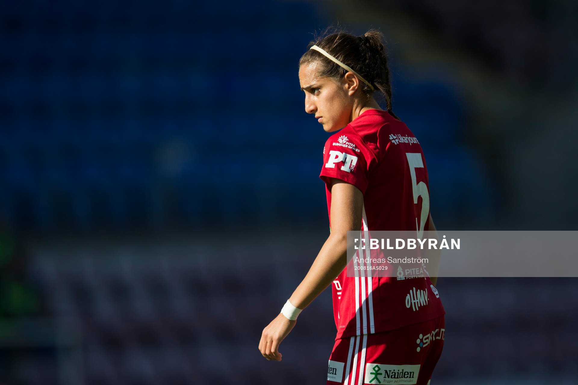 Piteås Sejde Abrahamsson under fotbollsmatchen i Damallsvenskan mellan Eskilstuna United och Piteå den 16 augusti 2020 i Eskilstuna.