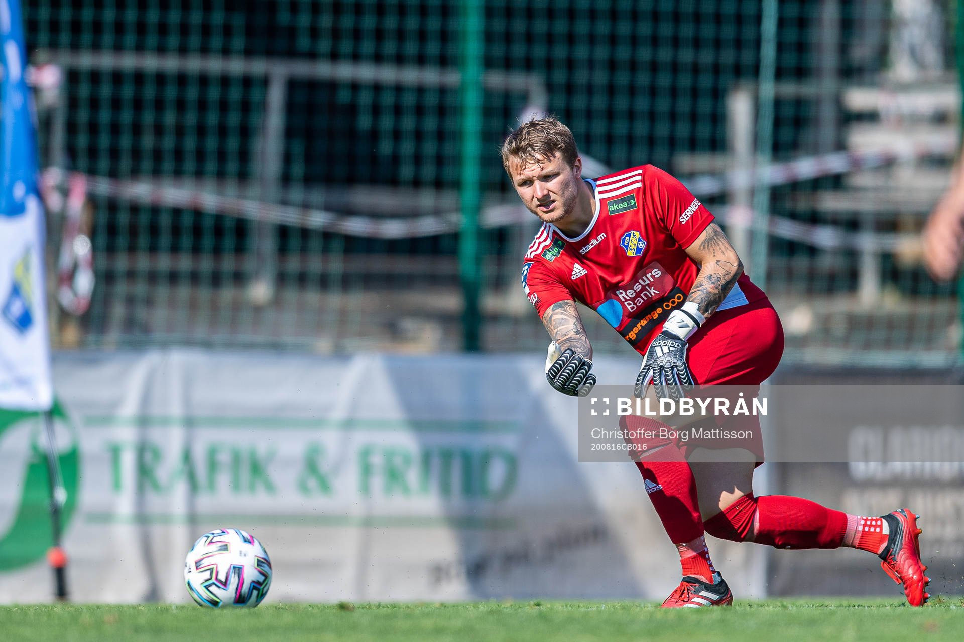 Eskilsminnes målvakt Pontus Löfvenmark under fotbollsmatchen i Division 1 södra mellan Eskilsminne och Assyriska den 16 augusti 2020 i Helsingborg.