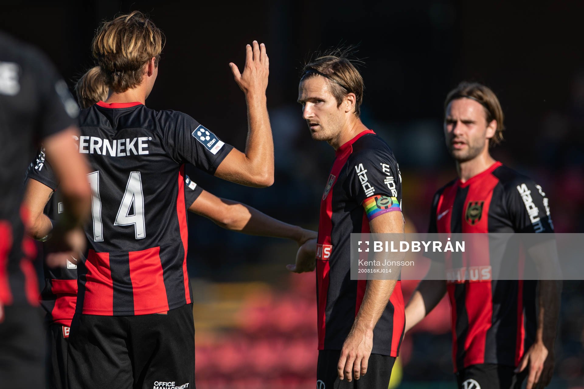 Brommapojkarnas Jesper Arvidsson jublar efter 1-0 under fotbollsmatchen i Division 1 norra mellan Brommapojkarna och Karlslund den 16 augusti 2020 i Stockholm.