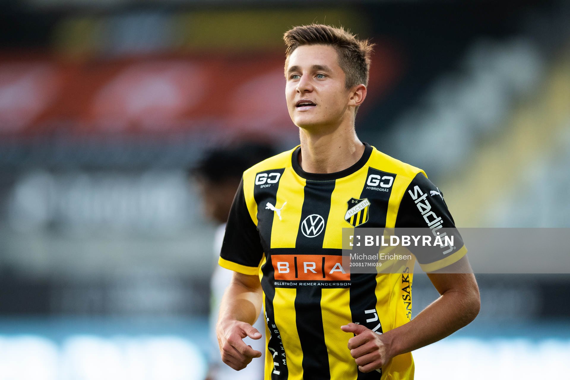 Häckens Leo Bengtsson jublar efter 2-0 under fotbollsmatchen i Allsvenskan mellan Häcken och Varberg den 17 augusti 2020 i Göteborg.