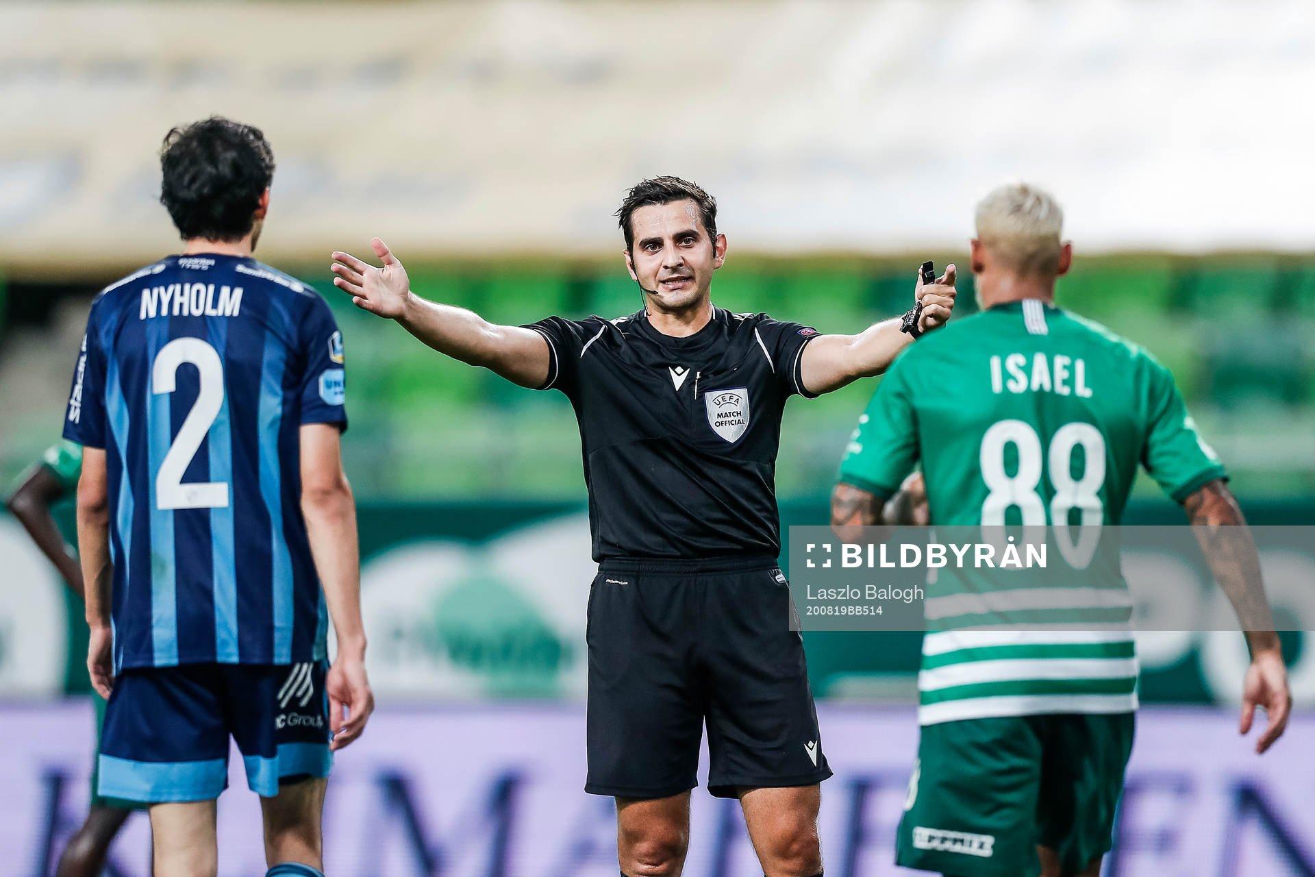 Referee Fedayi San during the UEFA Champions League qualifying match between Ferencvaros and Djurgården on August 19, 2020 in Budapest.