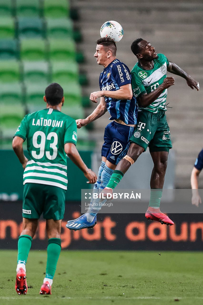 Haris Radetinac of Djurgården during the UEFA Champions League qualifying match between Ferencvaros and Djurgården on August 19, 2020 in Budapest.