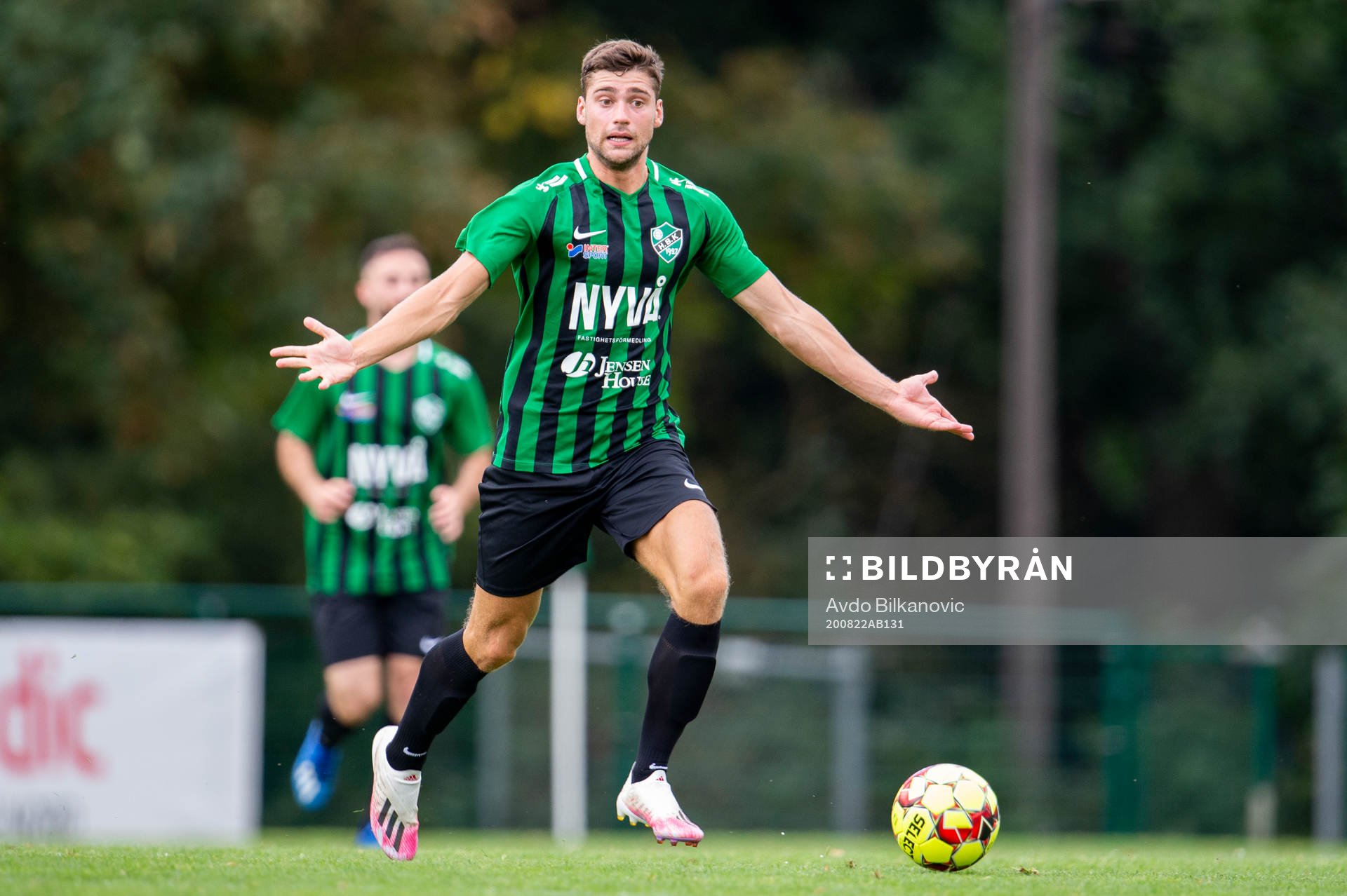 Högaborgs Mattias Almeida Sundell under fotbollsmatchen i division 3 Södra Götaland mellan Högaborg och Malmö City den 22 augusti 2020 i Helsingborg.