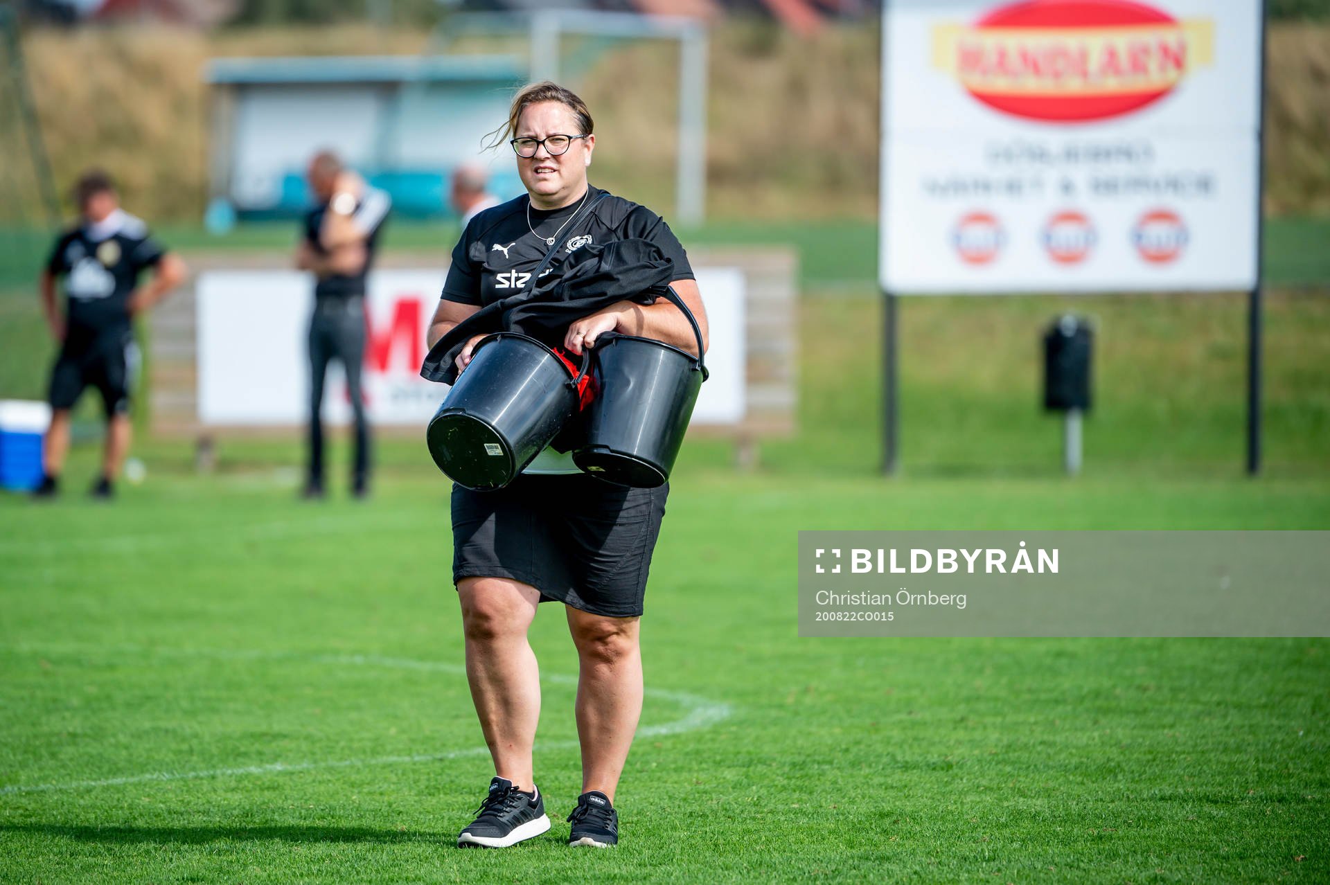 Dösjöbros lagledare Linda Malm Svensson efter fotbollsmatchen i Division 1 södra mellan Dösjöbro och Åhus den 22 augusti 2020 i Dösjöbro.