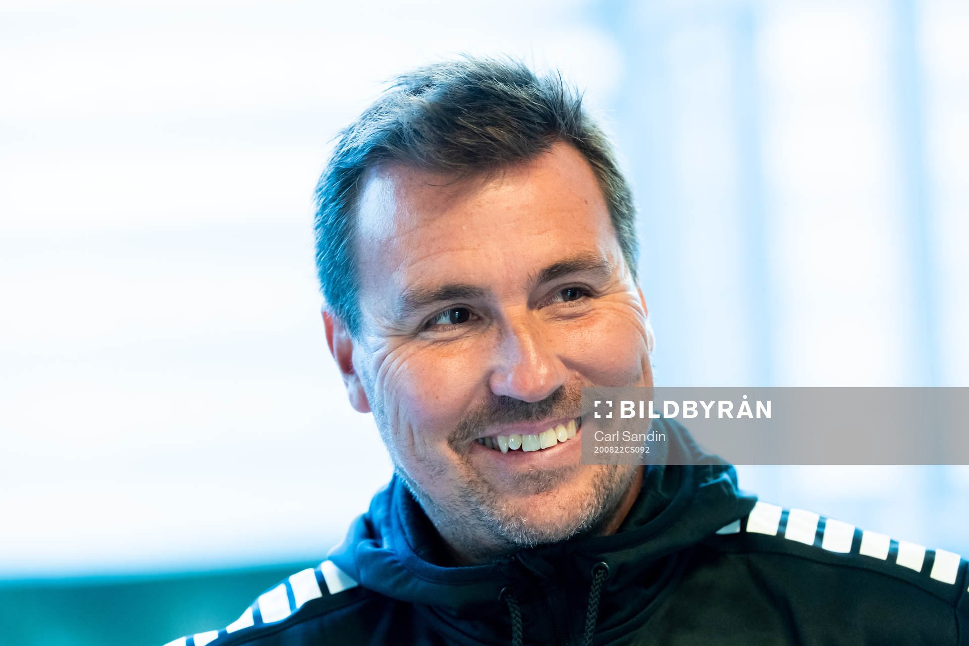GAIS tränare Stefan Jacobsson blir intervjuad efter fotbollsmatchen i Superettan  mellan GAIS och Örgryte den 22 augusti 2020 i Göteborg.