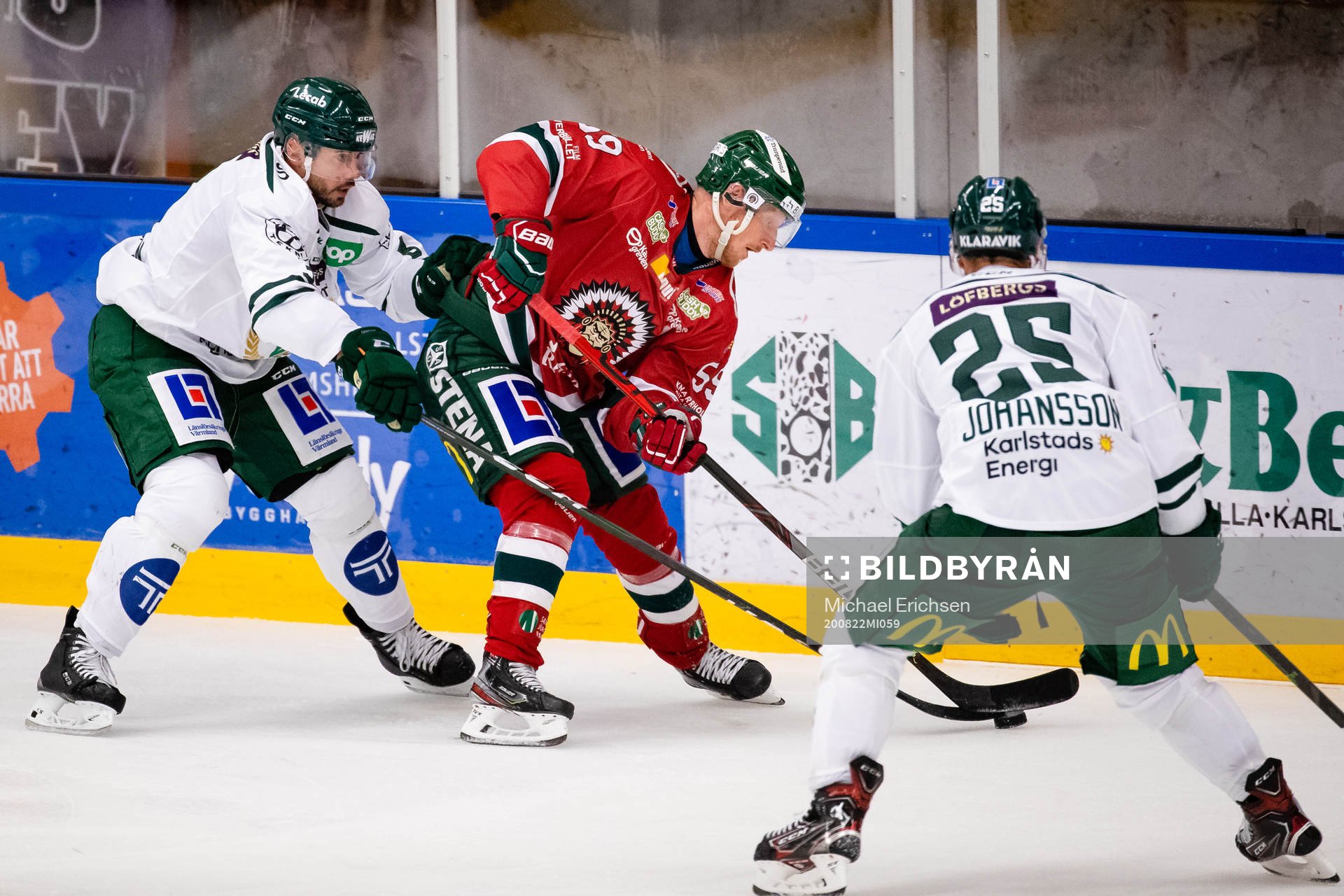 Färjestads Jens Westin och Martin Johansson mot Frölundas
