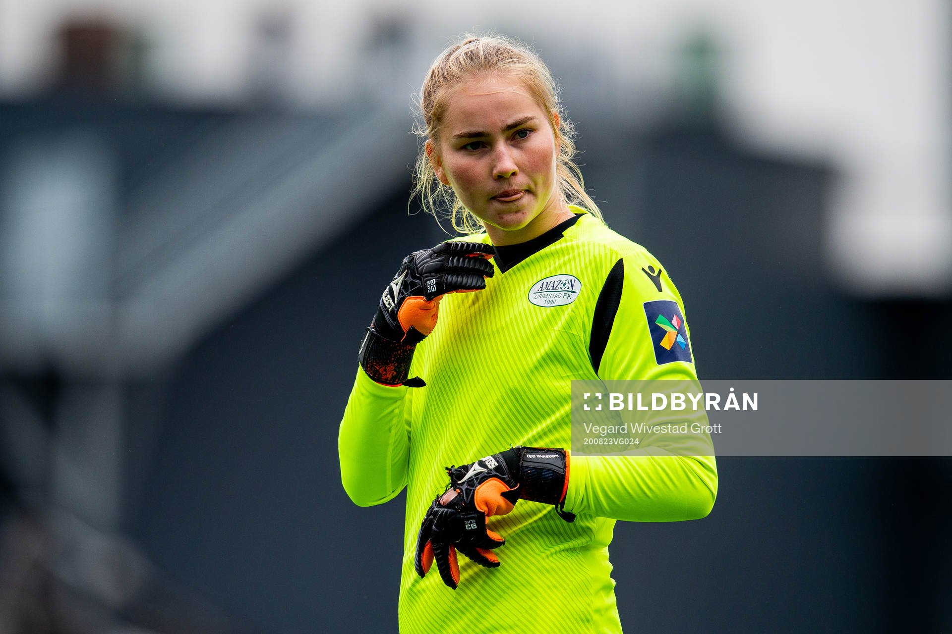 Goalkeeper Kristin Rage of Amazon Grimstad during the 1. division football match between Åsane and Amazon Grimstad on August 23, 2020 in Åsane.