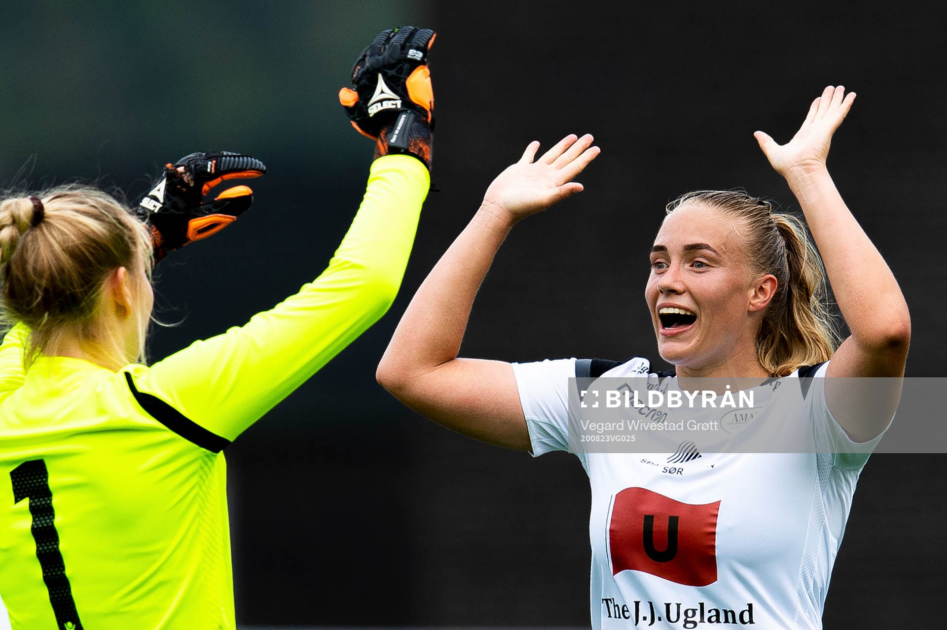 Goalkeeper Kristin Rage and Ingrid Bergland of Amazon