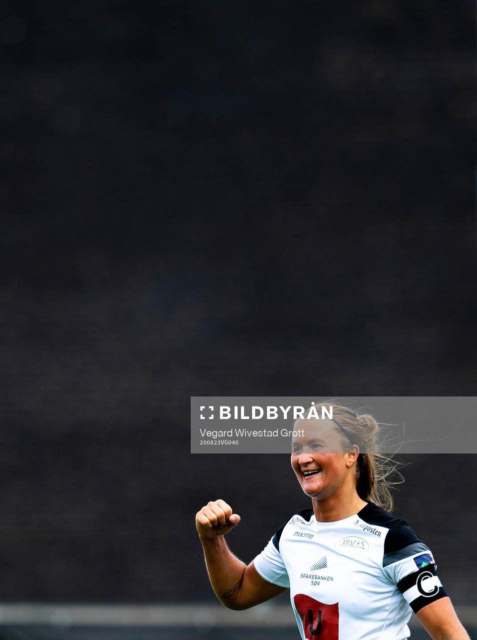 Cathrine Dyngvold of Amazon Grimstad celebrates after the 1. division football match between Åsane and Amazon Grimstad on August 23, 2020 in Åsane.