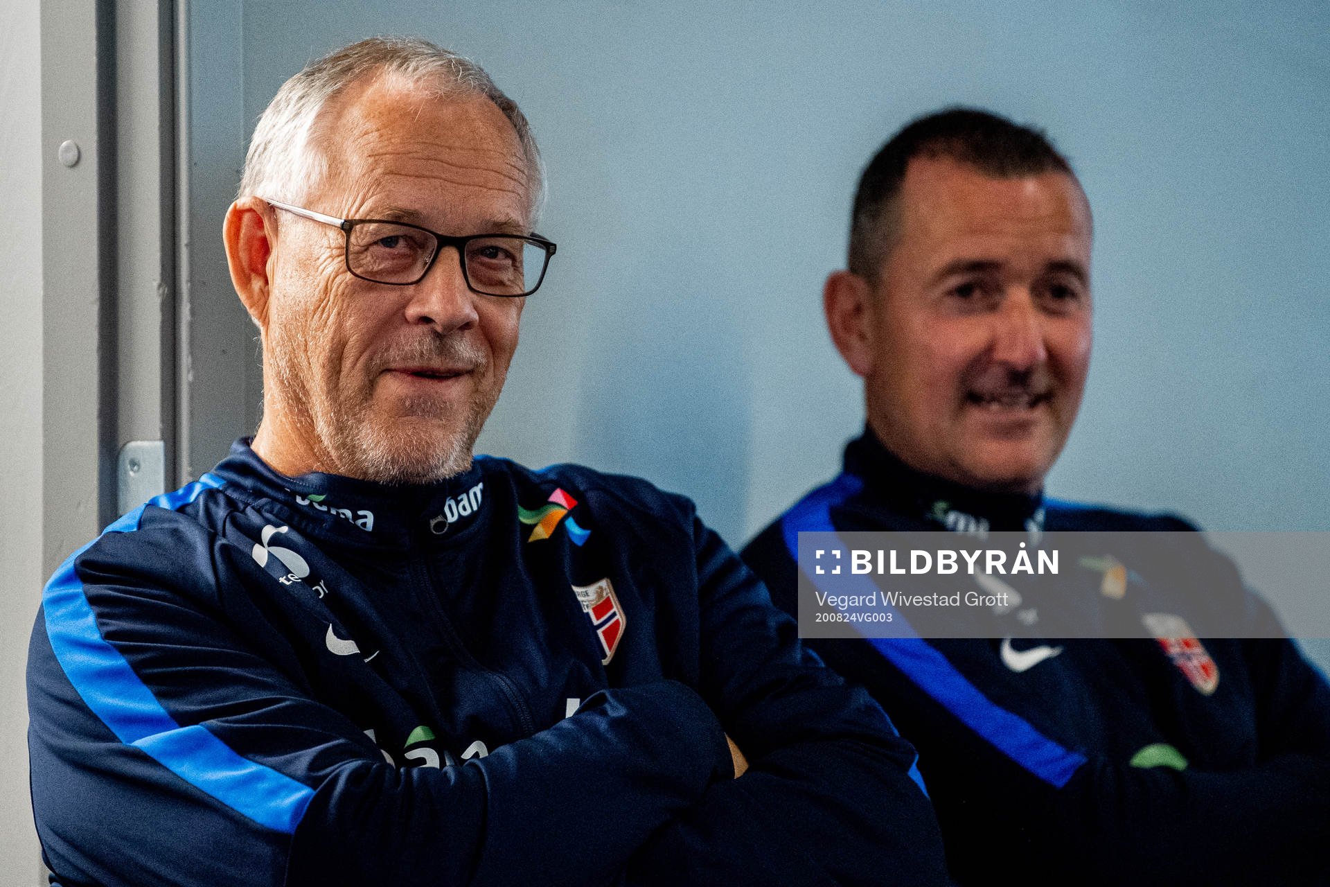 Lars Lagerbäck, head coach of Norway, and Per Joar Hansen,
