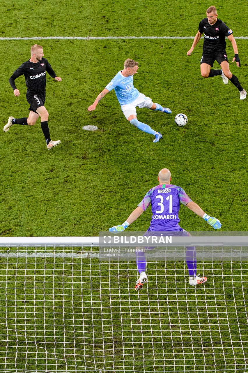 Sören Rieks of Malmö FF scores 2-0