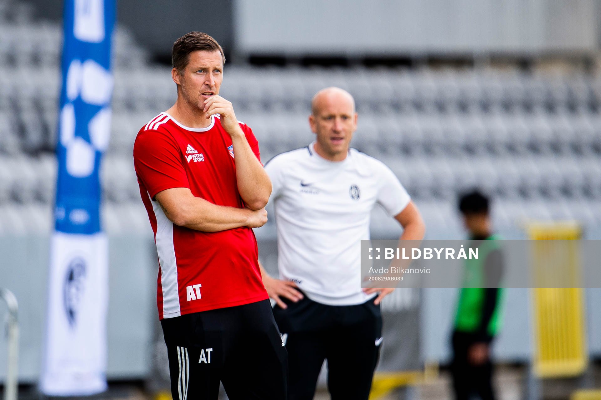 Assyriska tränare Andreas Tegström under fotbollsmatchen i Division 1 södra mellan Landskrona och Assyriska den 29 augusti 2020 i Landskrona.