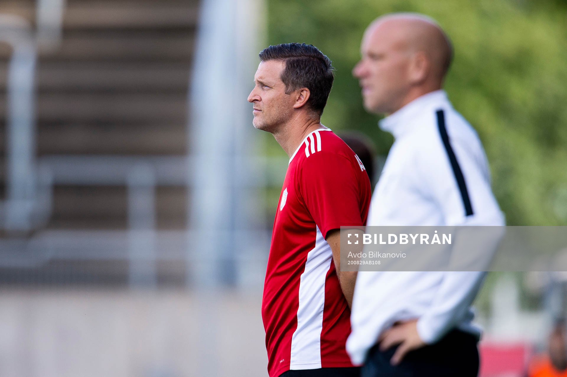 Assyriska tränare Andreas Tegström under fotbollsmatchen i Division 1 södra mellan Landskrona och Assyriska den 29 augusti 2020 i Landskrona.