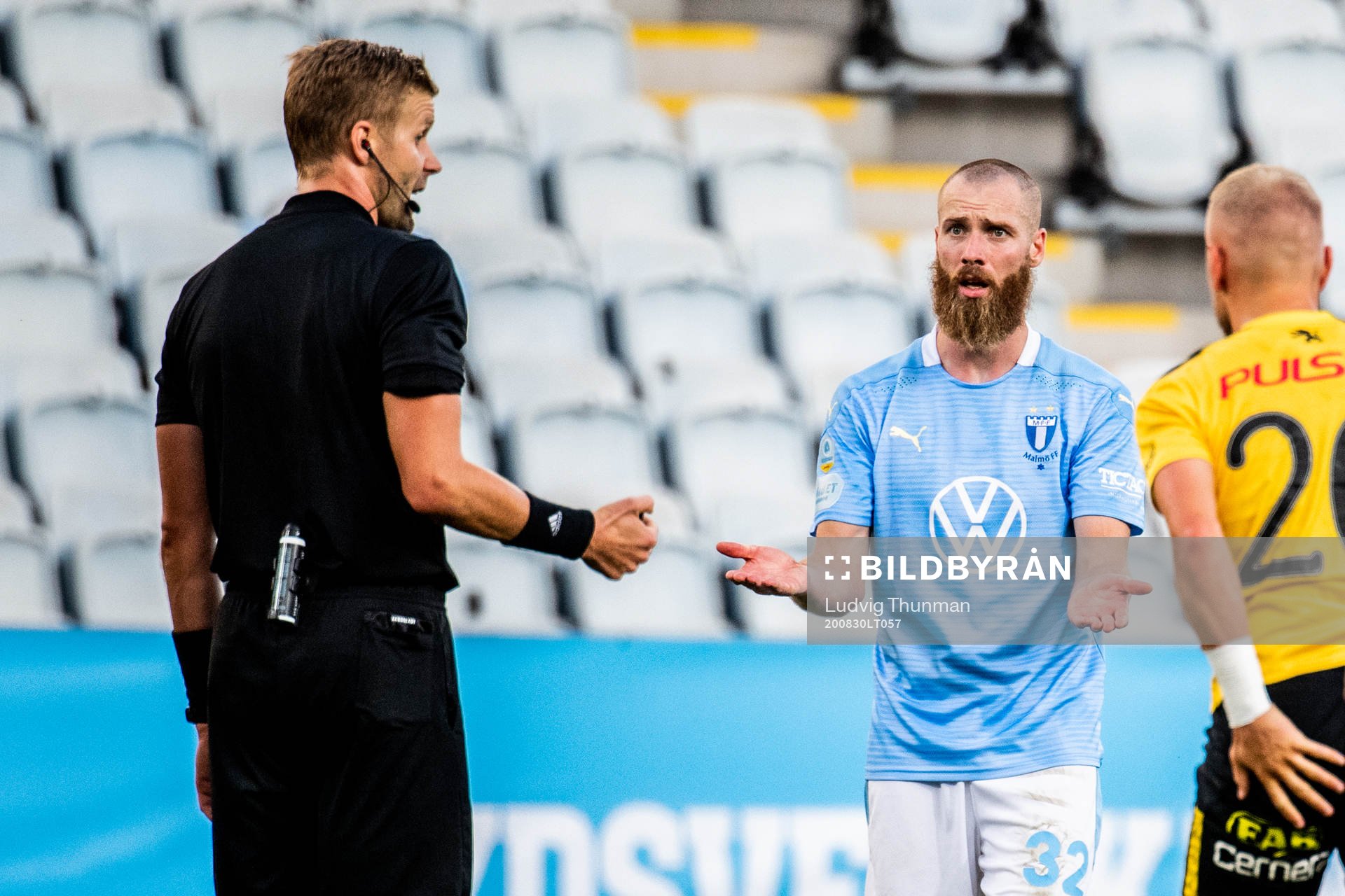 Malmö FFs Jo Inge Berget reagerar på ett domslut under fotbollsmatchen i Allsvenskan mellan Malmö FF och Elfsborg den 30 augusti 2020 i Malmö.