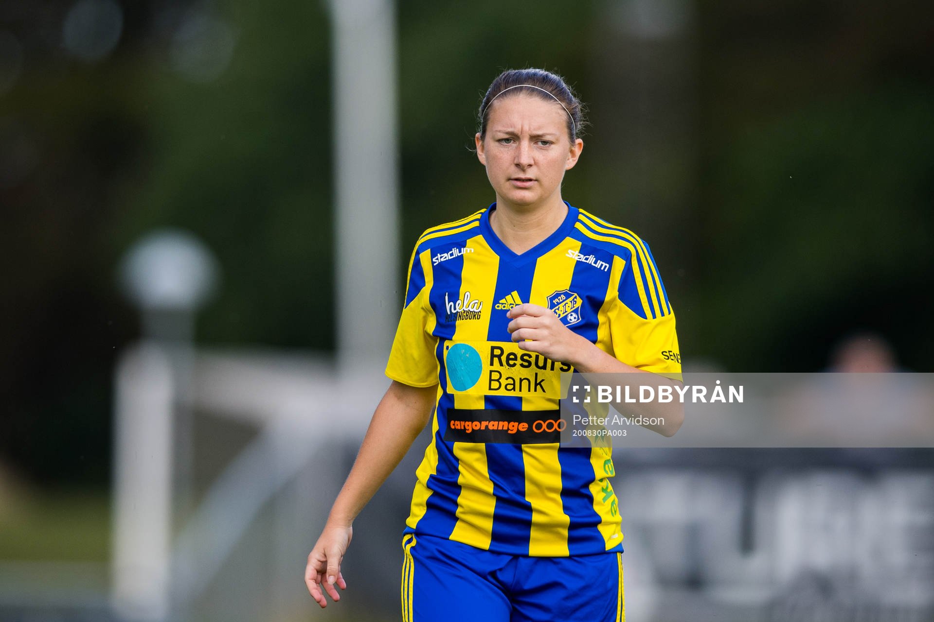 Eskilsminnes Kajsa Arthursson under fotbollsmatchen i Division 1 södra mellan Hittarp och Eskilsminne den 30 augusti 2020 i Hittarp.