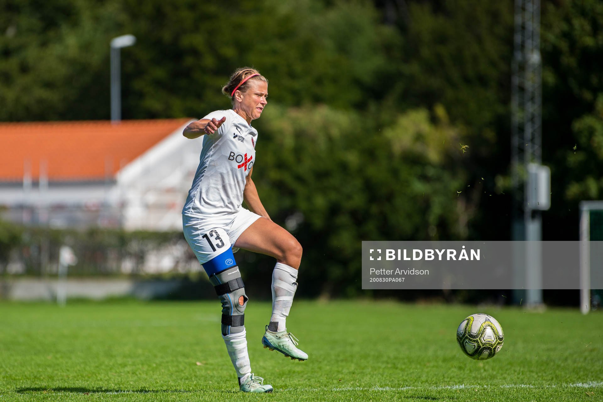 Hittarps Charlotte Crafoord-Larsen under fotbollsmatchen i Division 1 södra mellan Hittarp och Eskilsminne den 30 augusti 2020 i Hittarp.