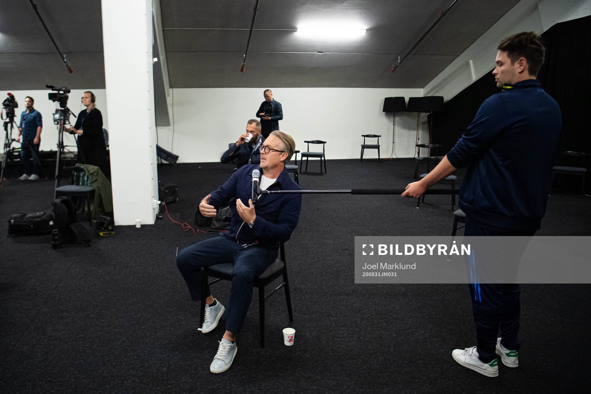 Mattias Tjernström of Swedish broadcaster TV4 during a press conference with the Swedish national football team on August 31, 2020 in Stockholm.
