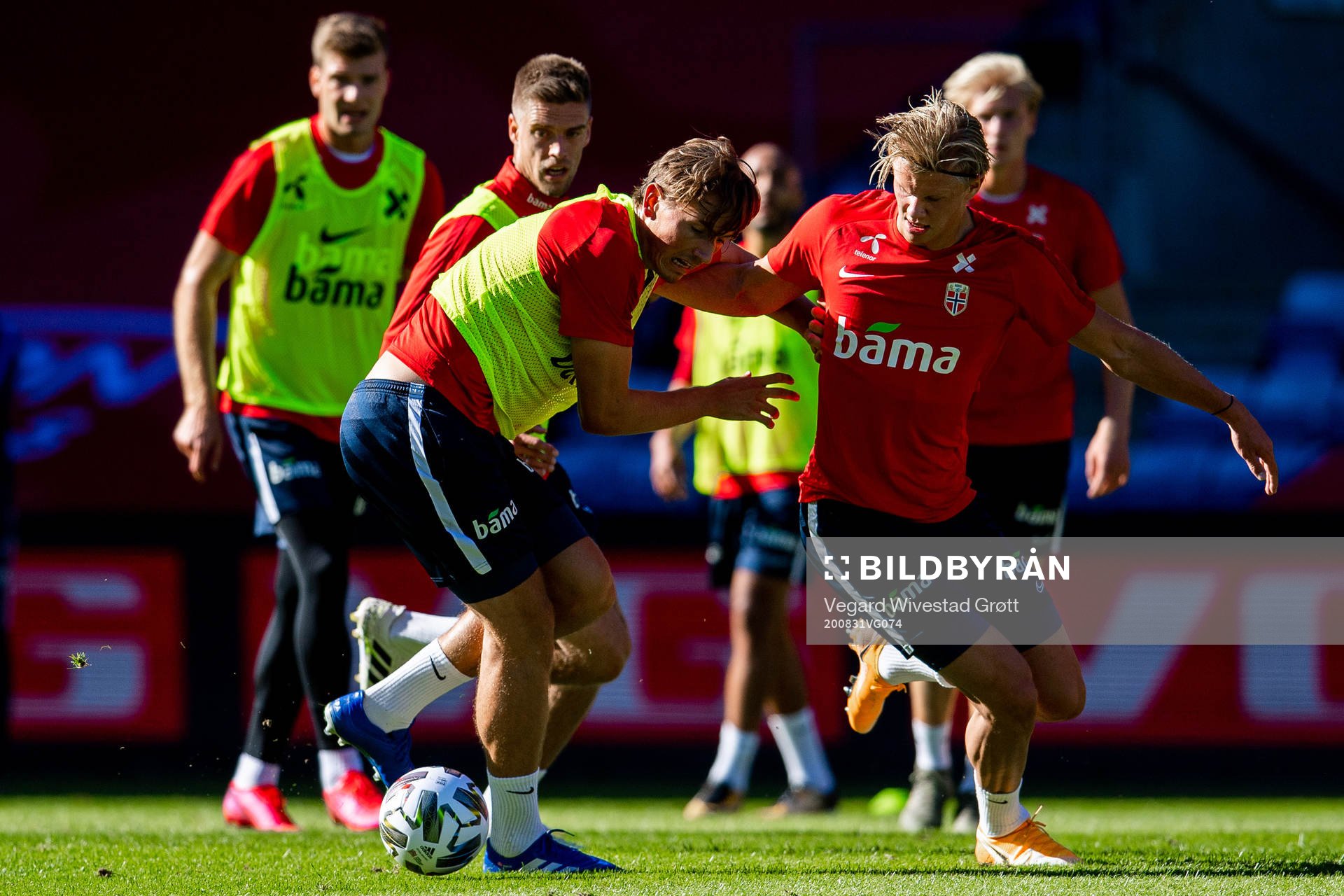 Sander Berge and Erling Braut Haaland of the Norwegian