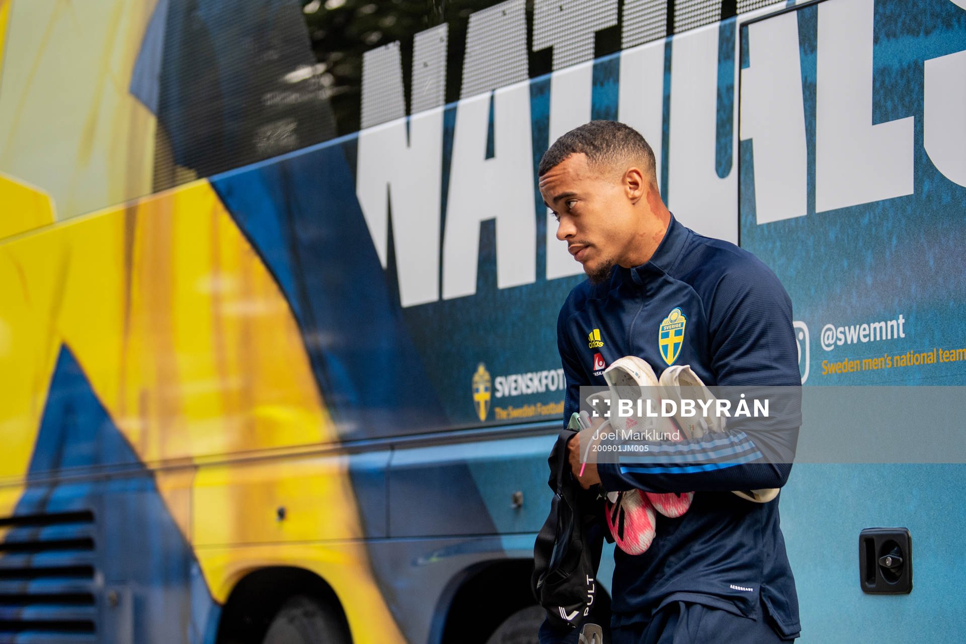 Robin Quaison of the Swedish national football team arrives