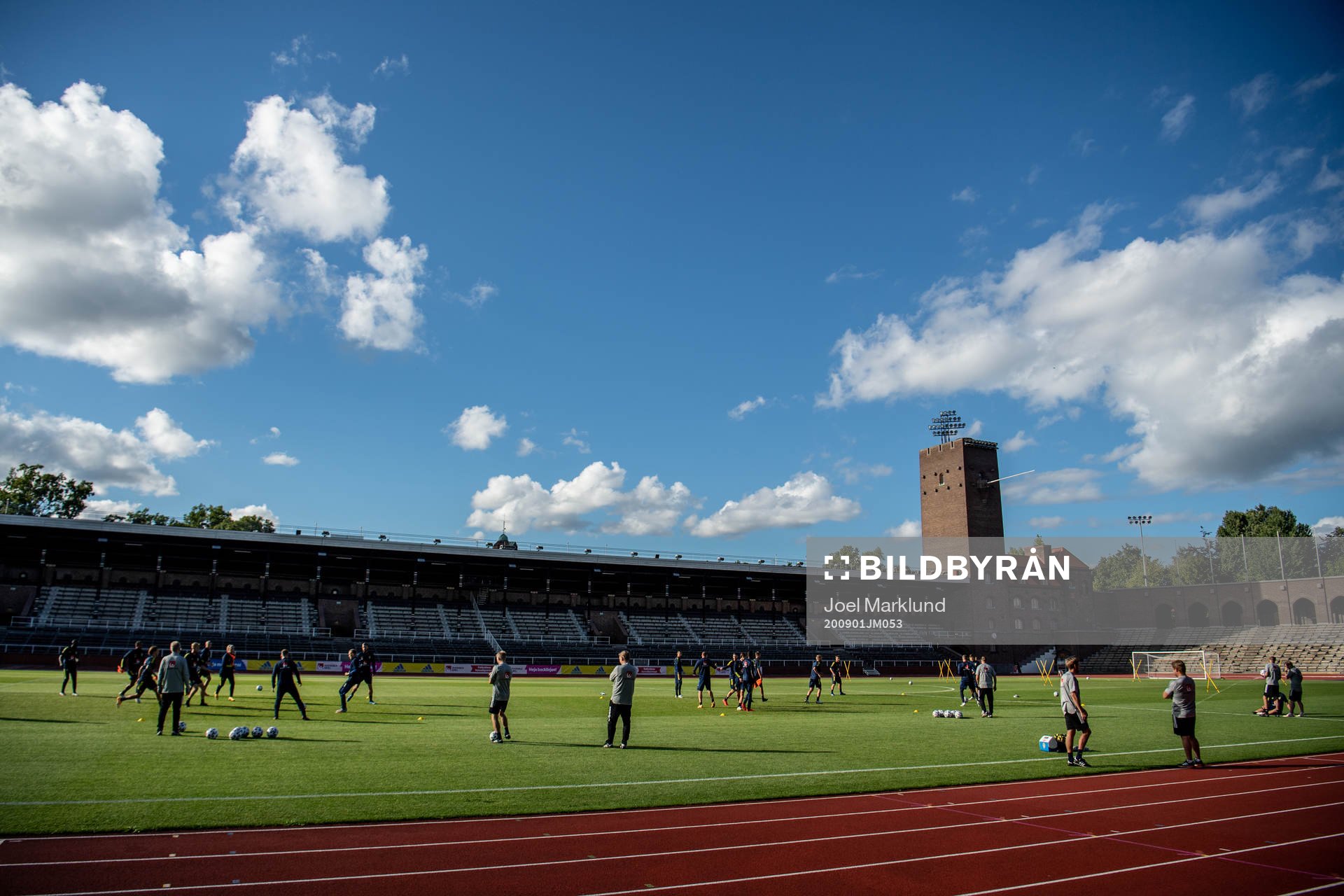 General view of Stockholms Stadion during a training session with the Swedish national football team on September 1, 2020 in Stockholm.
