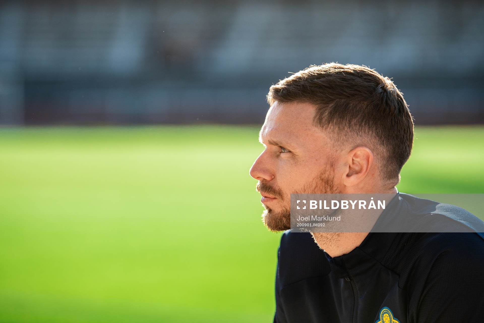 Marcus Berg of the Swedish national football team is being interviewed after a training session on September 1, 2020 in Stockholm.