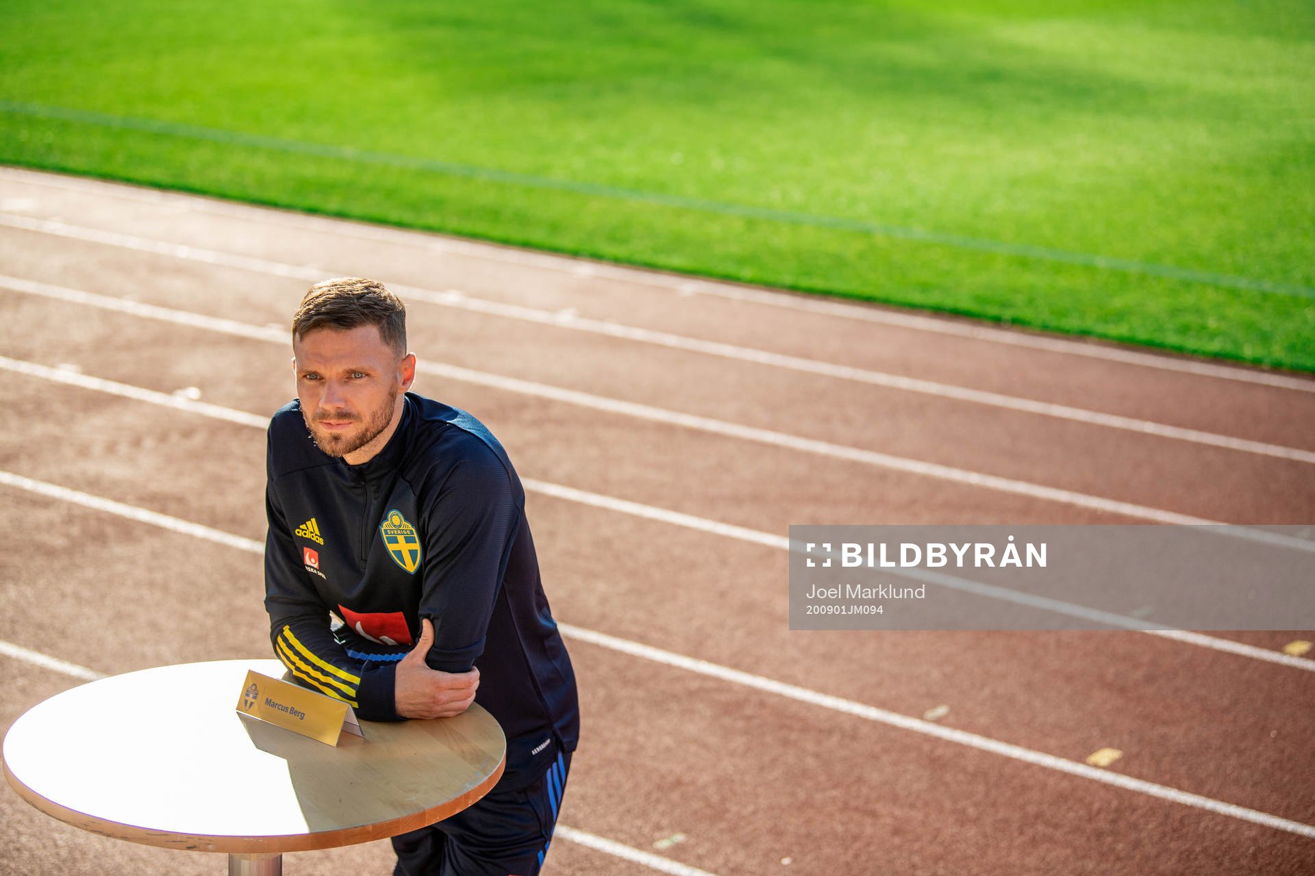Marcus Berg of the Swedish national football team is being interviewed after a training session on September 1, 2020 in Stockholm.