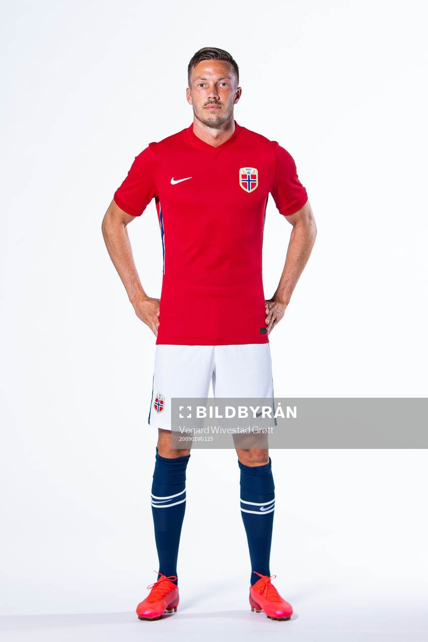 Martin Linnes of the Norwegian national football team poses