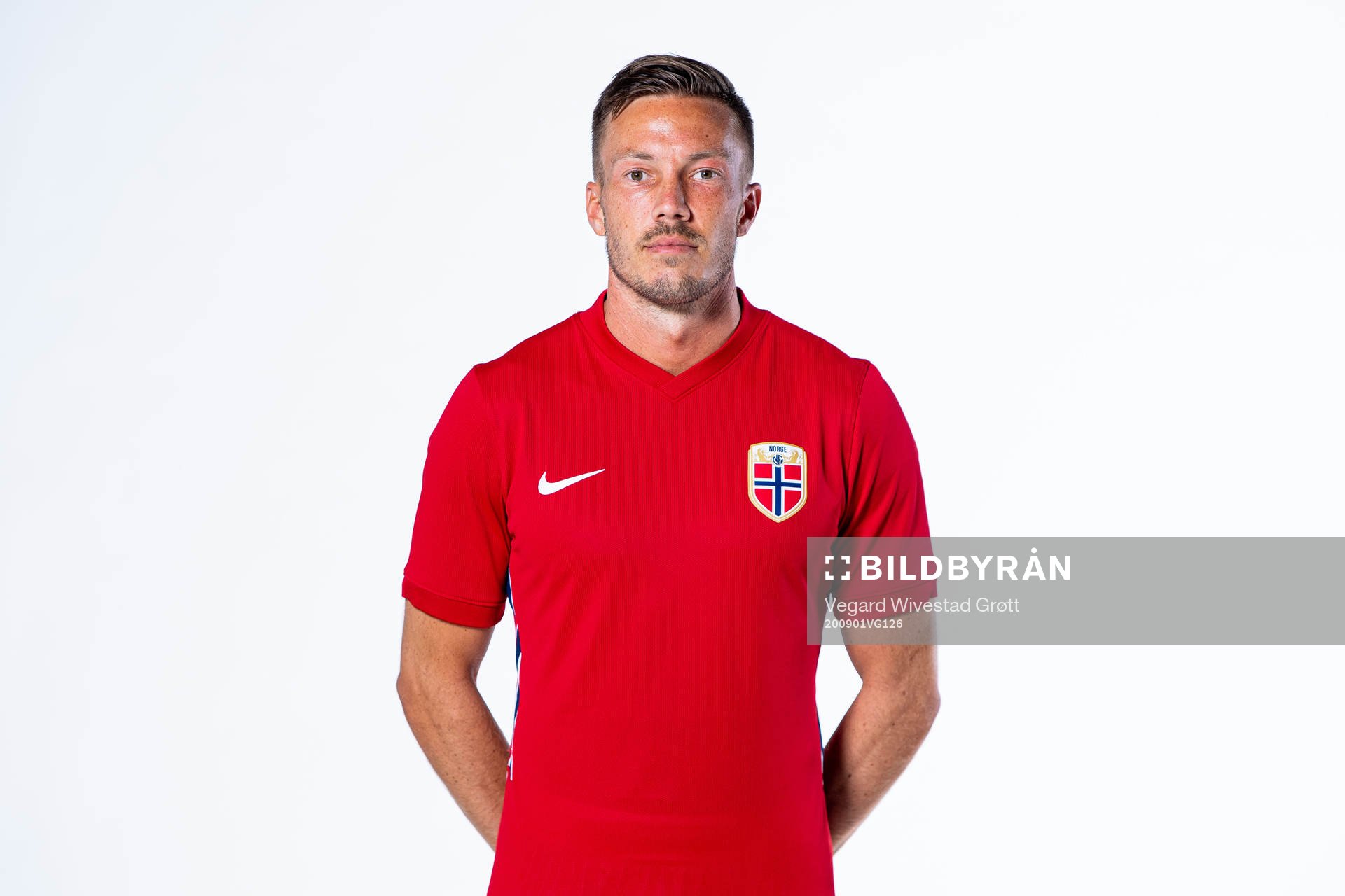 Martin Linnes of the Norwegian national football team poses