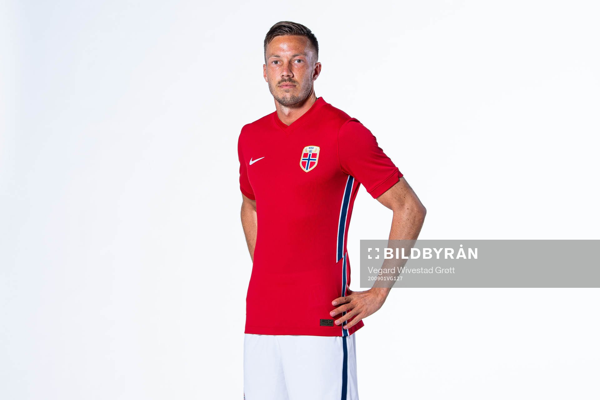 Martin Linnes of the Norwegian national football team poses