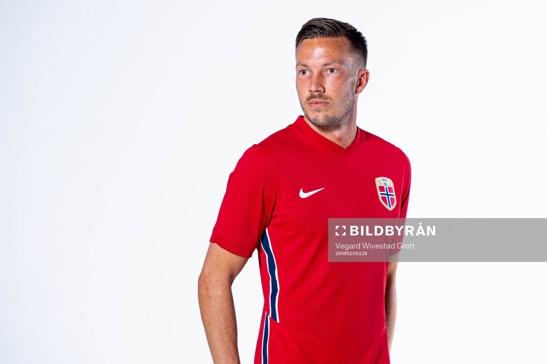 Martin Linnes of the Norwegian national football team poses