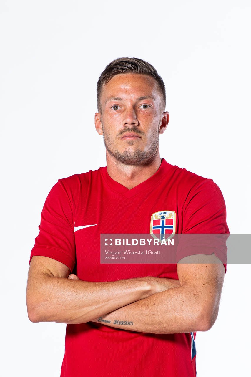Martin Linnes of the Norwegian national football team poses