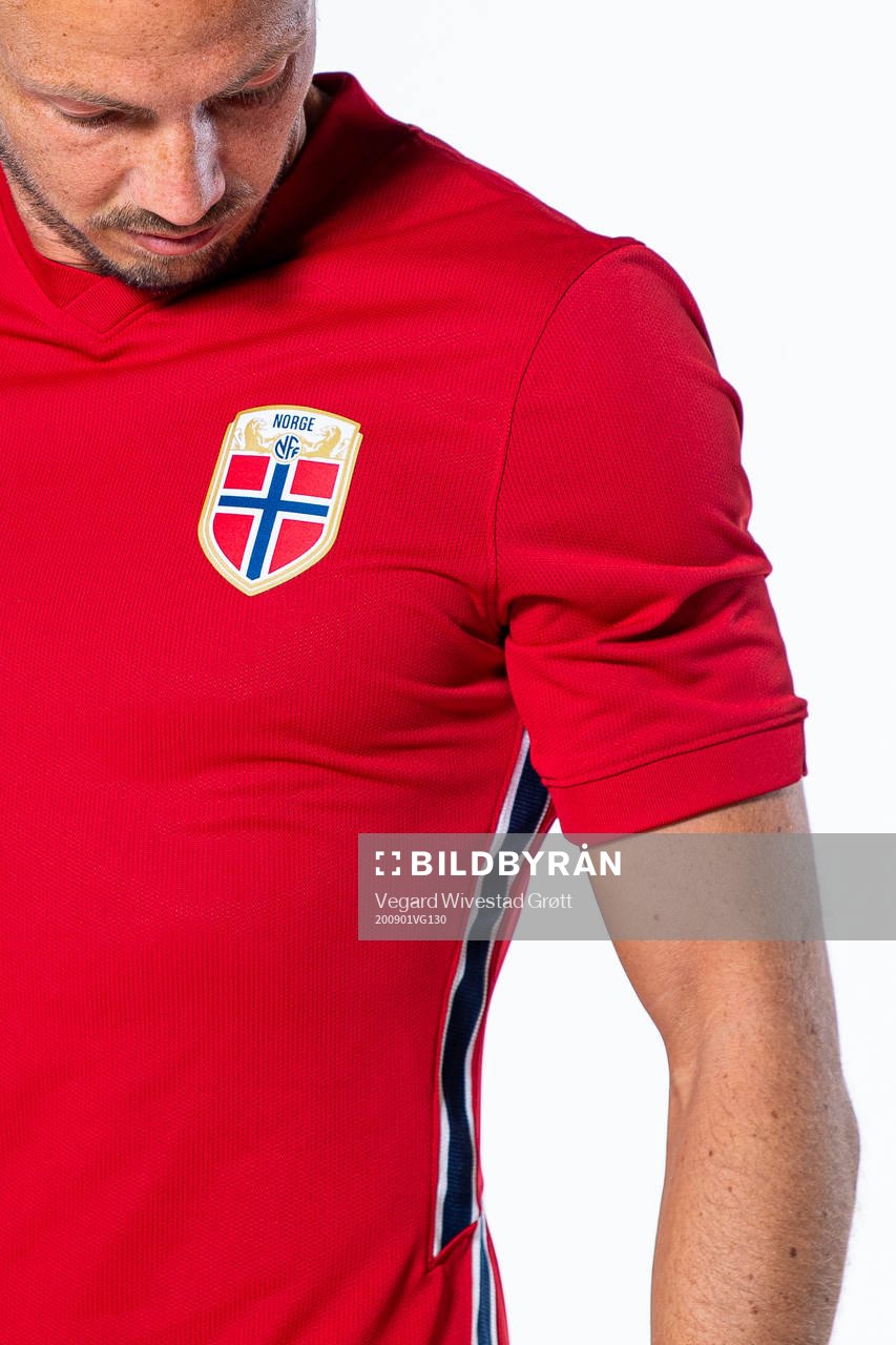 Martin Linnes of the Norwegian national football team poses