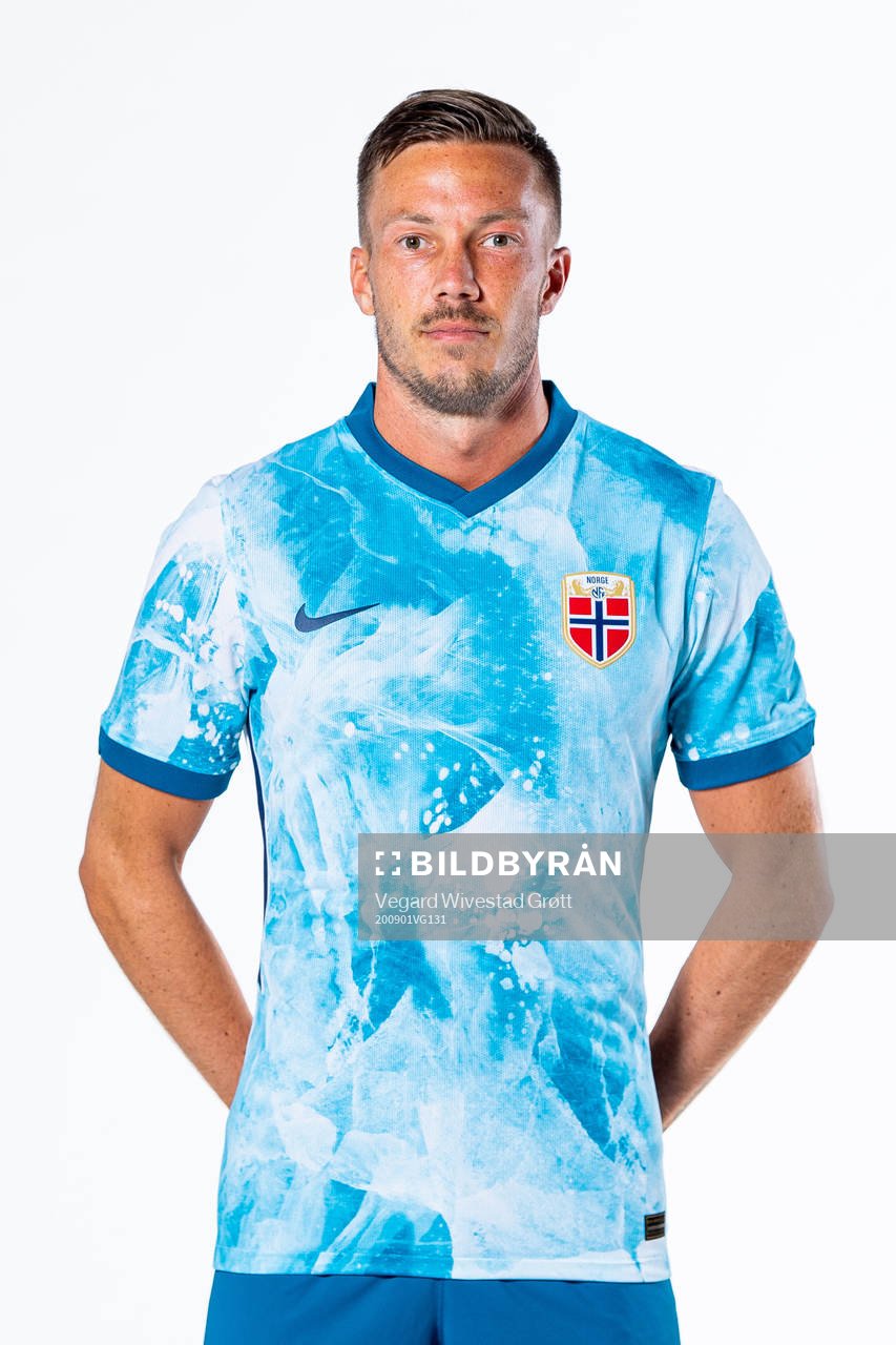Martin Linnes of the Norwegian national football team poses