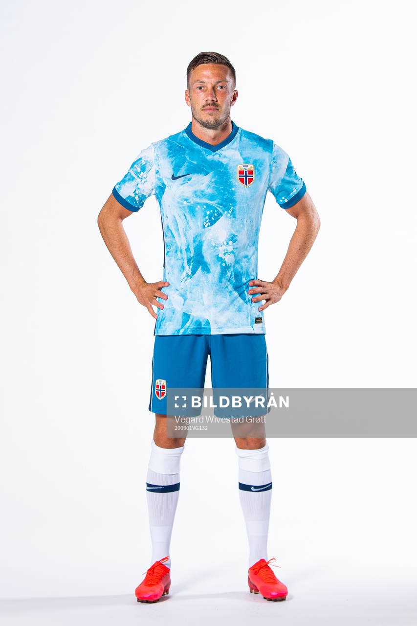 Martin Linnes of the Norwegian national football team poses