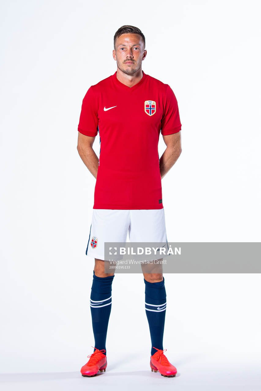 Martin Linnes of the Norwegian national football team poses