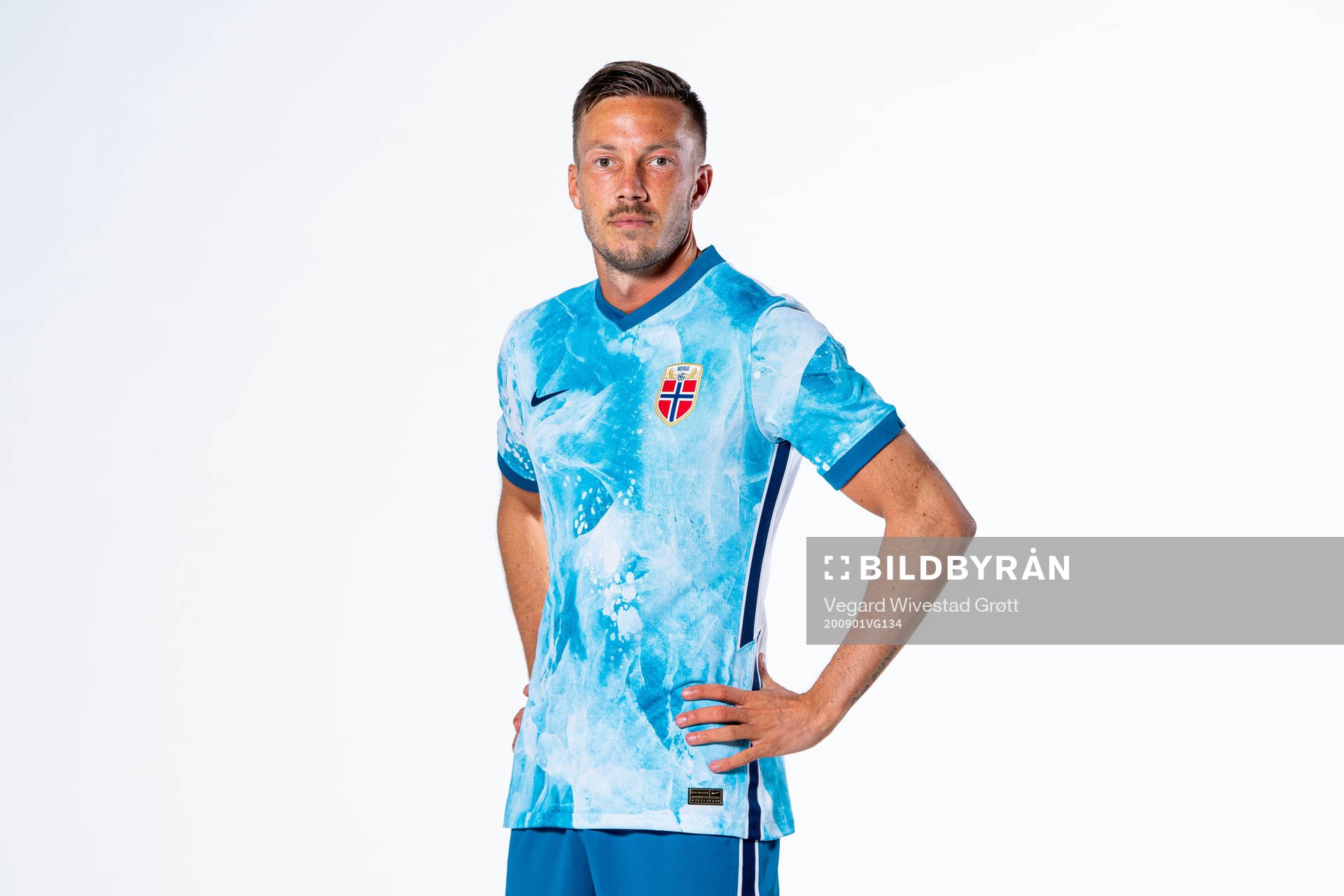 Martin Linnes of the Norwegian national football team poses