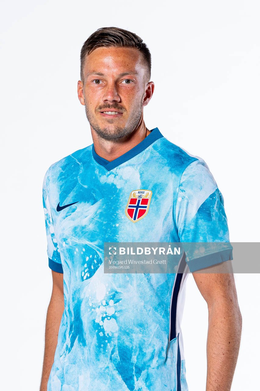 Martin Linnes of the Norwegian national football team poses