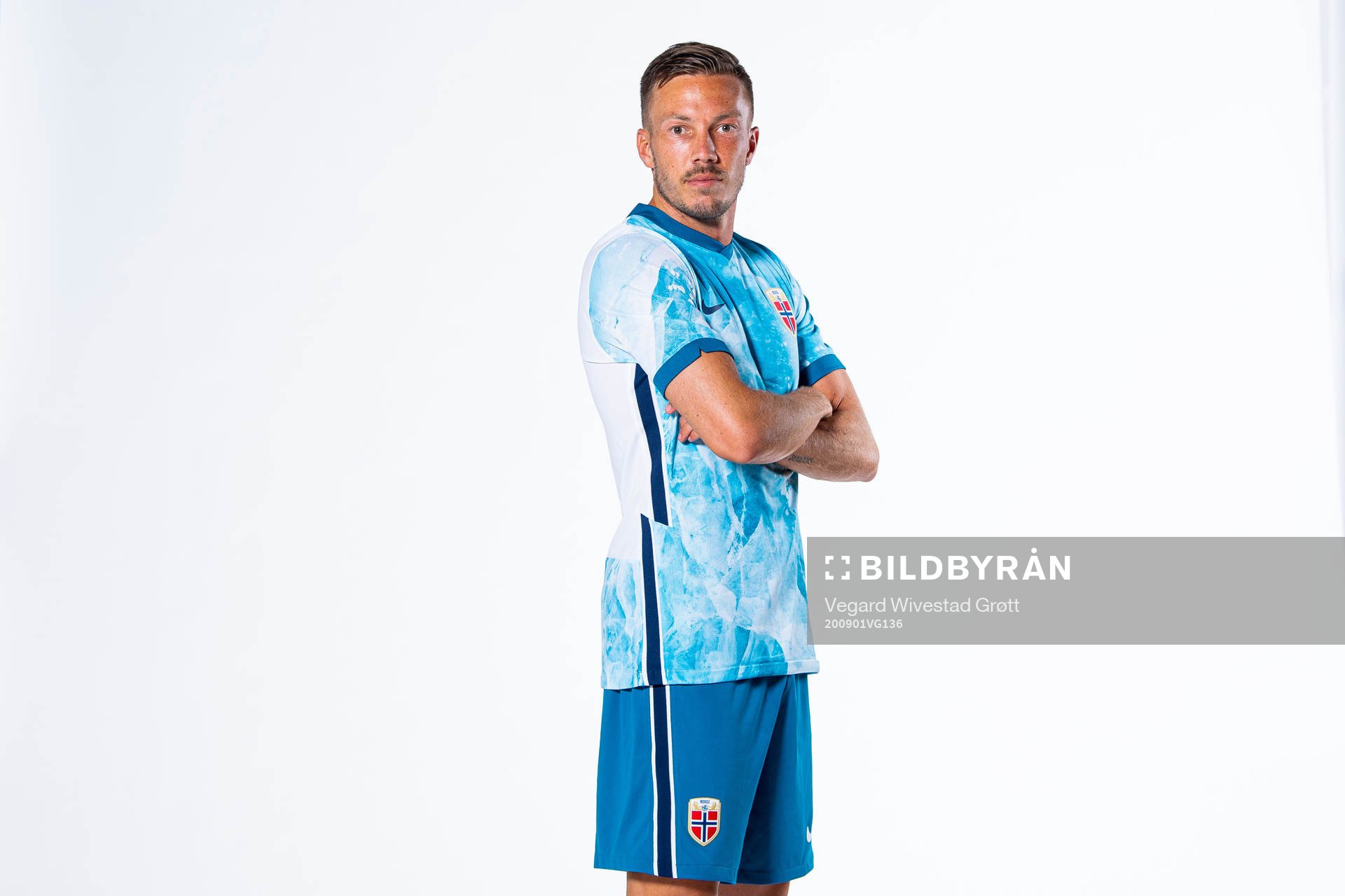 Martin Linnes of the Norwegian national football team poses