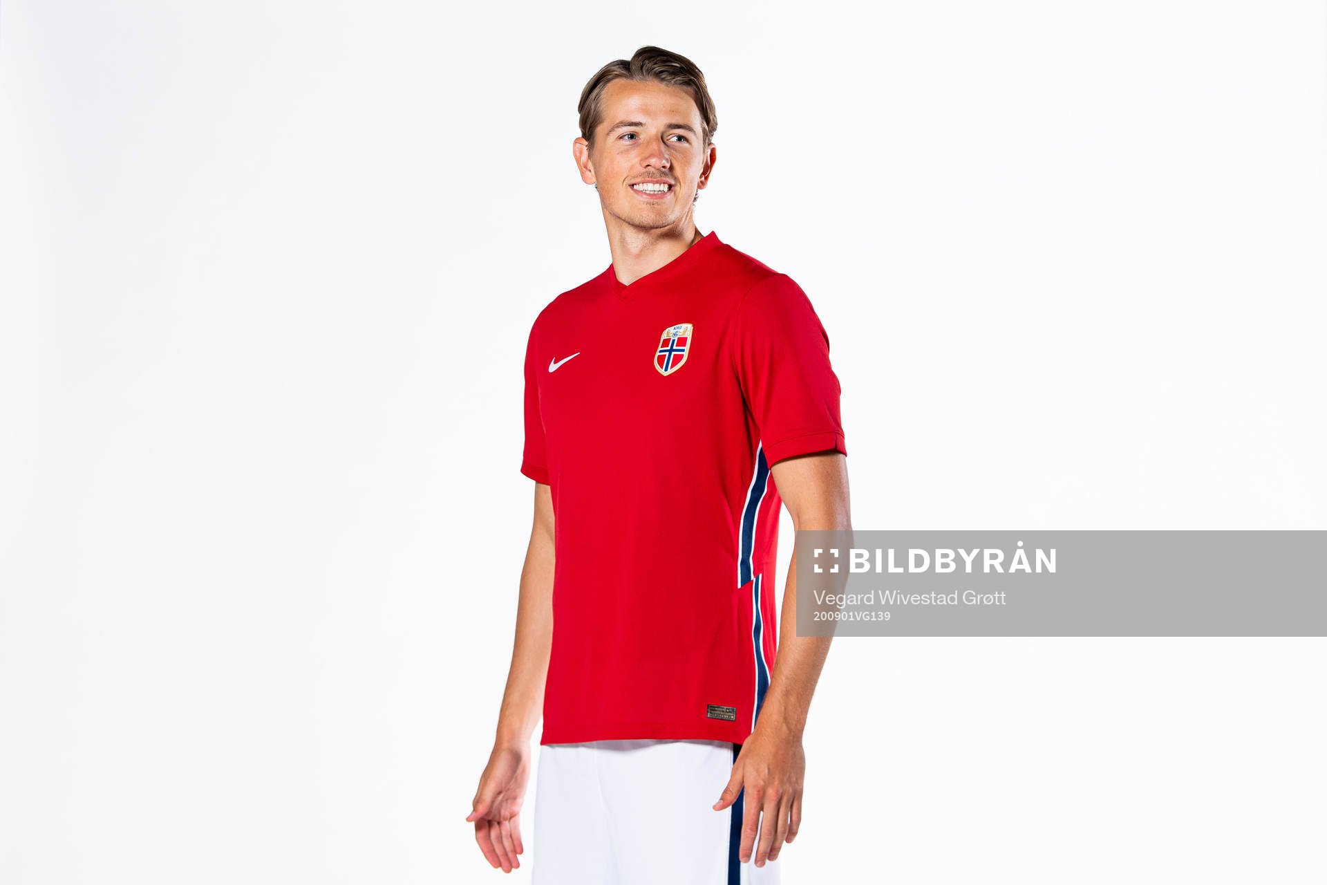 Sander Berge of the Norwegian national football team poses
